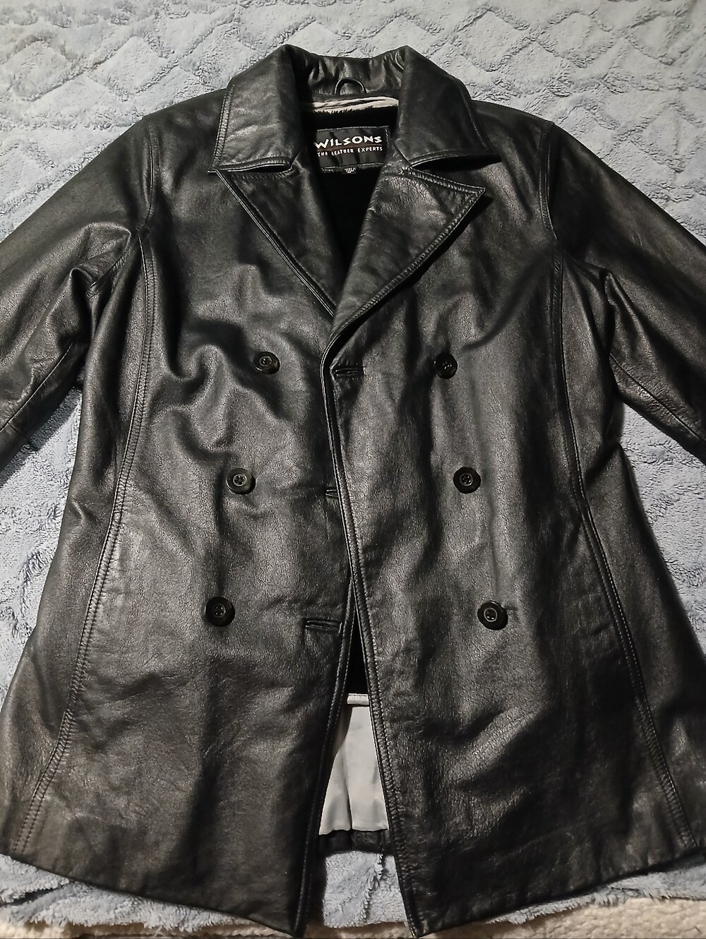 Woman Vintage Y2k Wilsons The Leather Experts- Black Leather Pea Coat